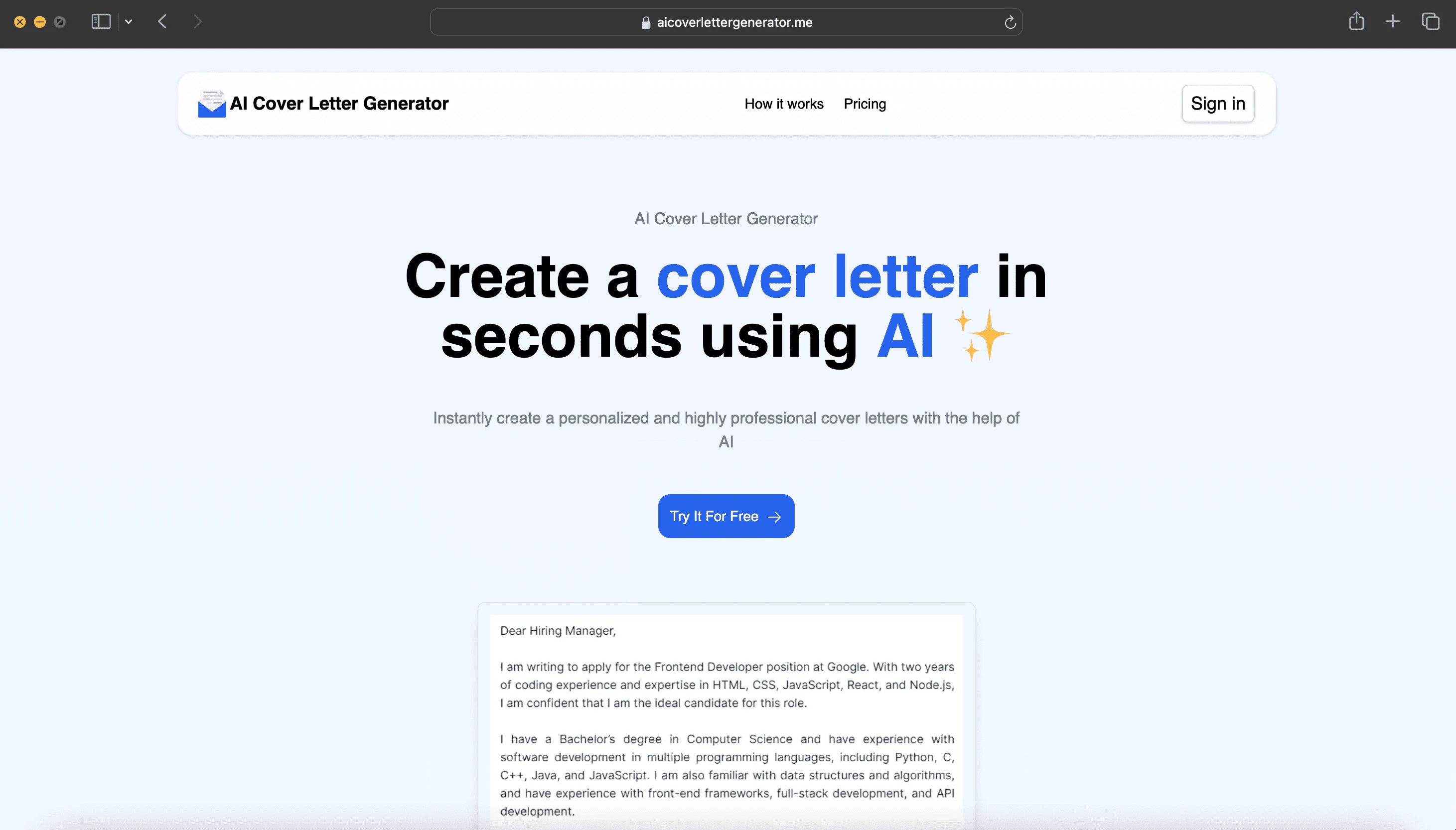 Ai cover letter generator
